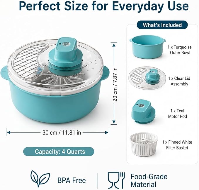 Electric Salad Spinner and Produce Washer, Fruit Vegetable Cleaner Bowl