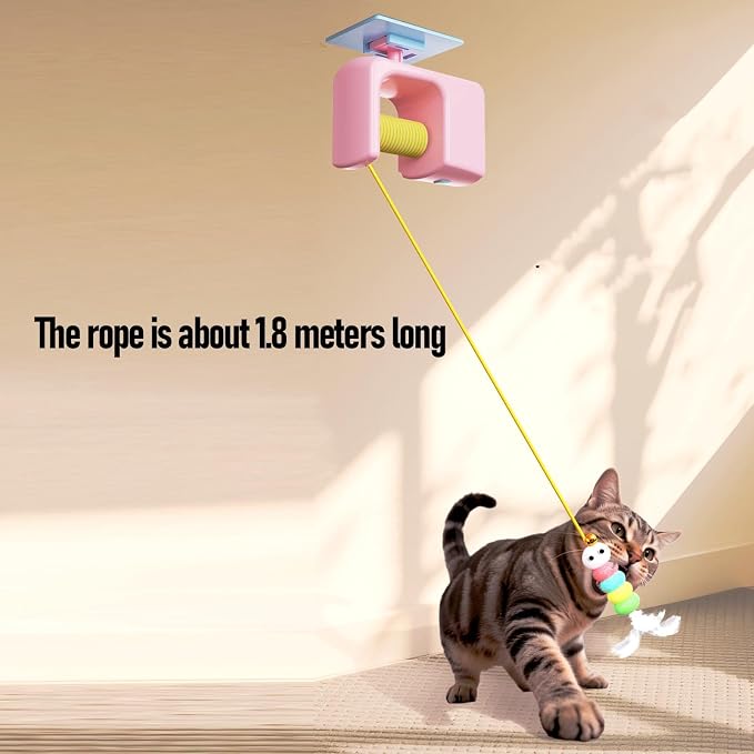 Automatic Retractable Hanging Cat Teaser Toy for Indoor Cats, Pink