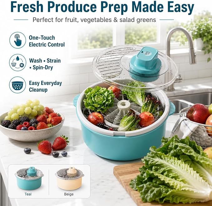 Electric Salad Spinner and Produce Washer, Fruit Vegetable Cleaner Bowl