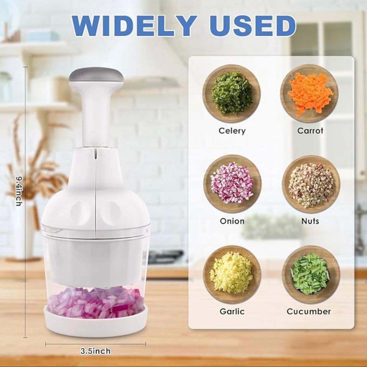 Pamperd Chef Food Chopper, Vegetable Chopper, Onion Chopper, Garlic Chopper, Nuts Chopper - Hand Chopper For Vegetables, Salads, Fruits, Nuts. Dishwasher-safe, White, Easy To Clean