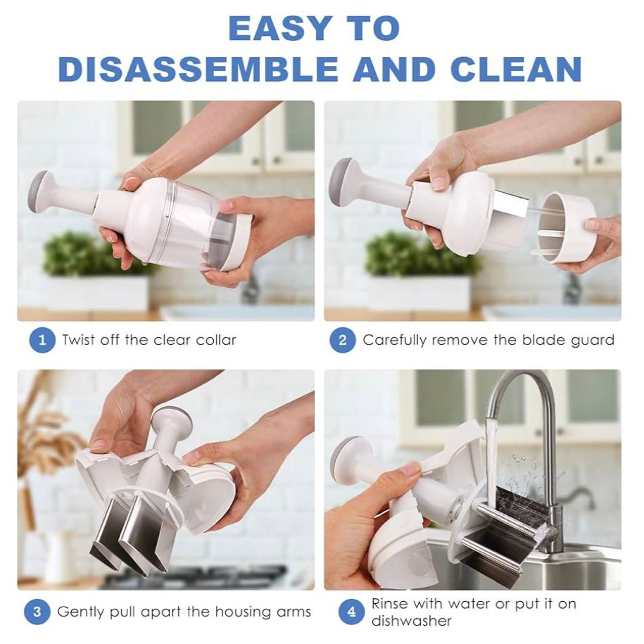 Pamperd Chef Food Chopper, Vegetable Chopper, Onion Chopper, Garlic Chopper, Nuts Chopper - Hand Chopper For Vegetables, Salads, Fruits, Nuts. Dishwasher-safe, White, Easy To Clean